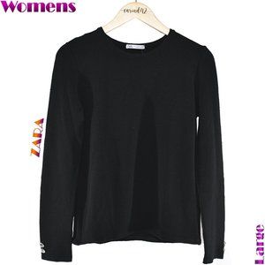 Zara Womens Black Waffle Viscose Sweater Top Large